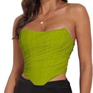 Women's Vintage Strapless Open Back Boned Mesh Bustier Zip Back Corset